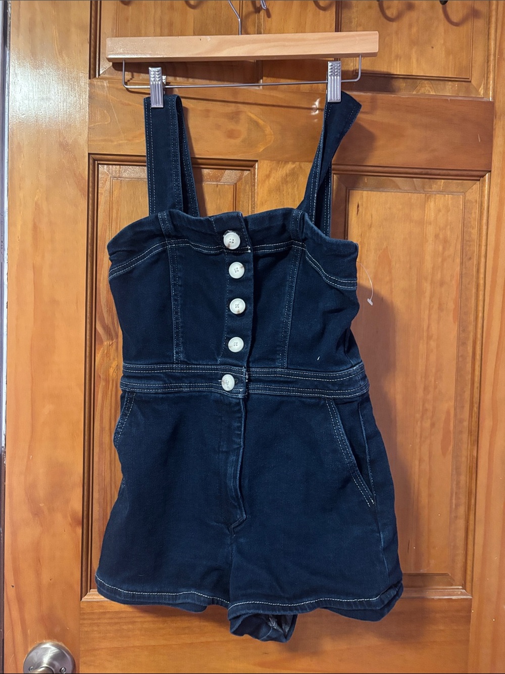 Maeve Black Denim Button-Front Romper
